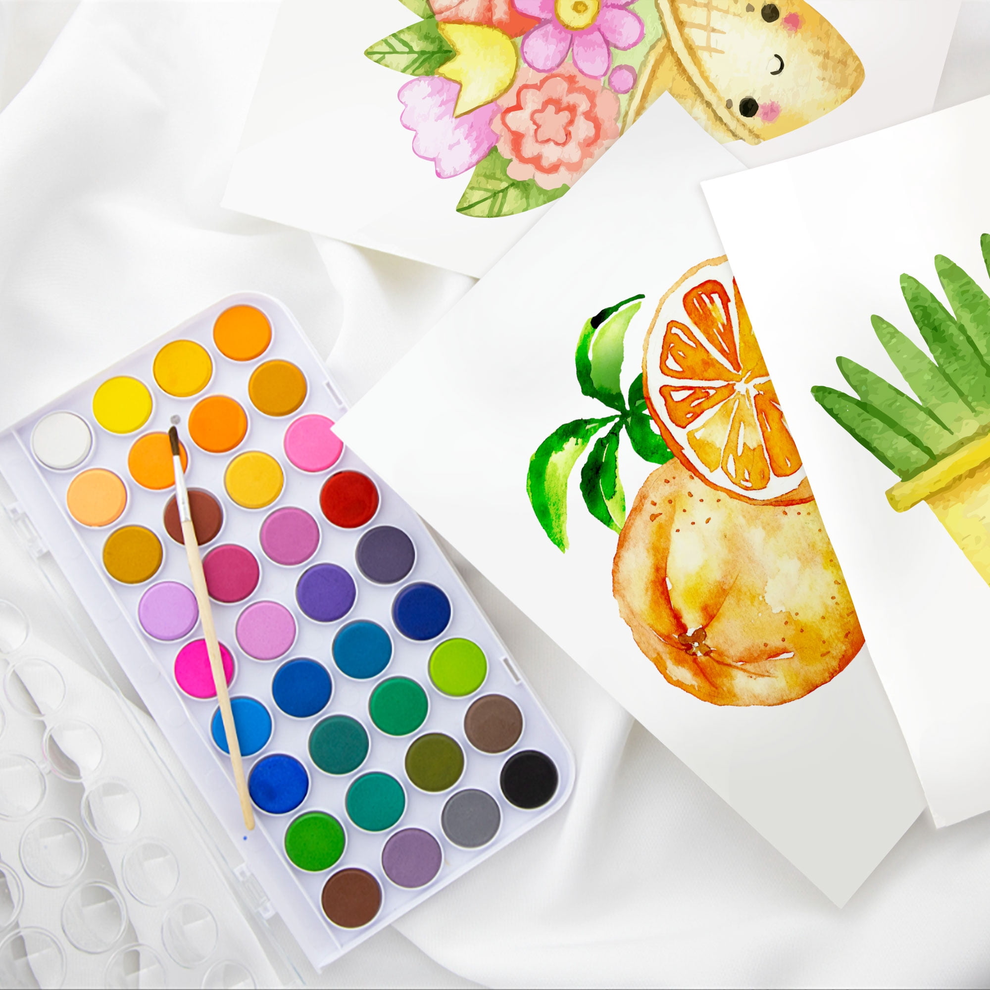 BAZIC Watercolor w/ Brush & Mixing Palette, 36 Color Non-Toxic, 12-Pack