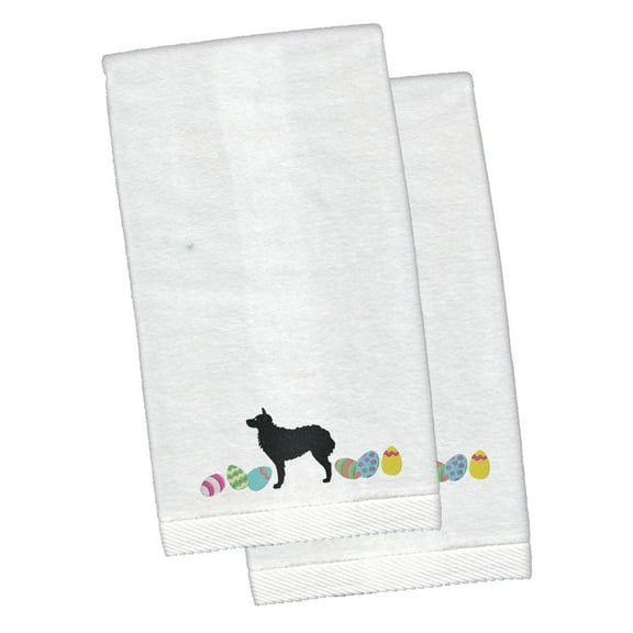 Croatian Sheepdog Easter White Embroidered Plush Hand Towel Set of 2