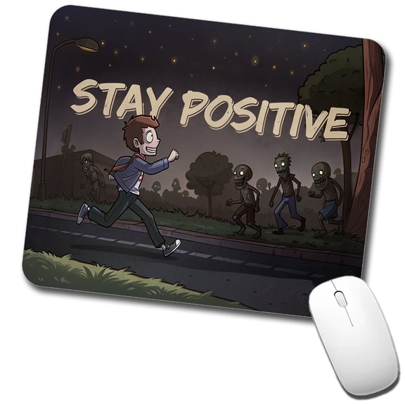 Stay Positive Funny Zombie Cartoon Mouse Pad Low Profile Gaming Mat