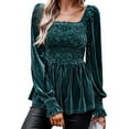 thumbnail image 5 of EFINNY Womens Velvet Blouses Dressy Tops Square Neck Long Sleeve Elegant Business Casual Shirts Top, 5 of 7