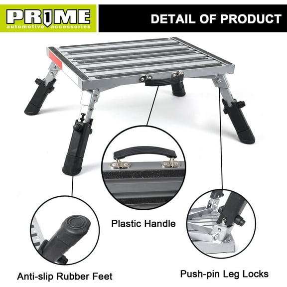 Large RV Folding Step Stool with Anti-Slip Surface, 600lbs Load Capacity, Adjustable Height
