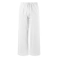 thumbnail image 4 of Posijego Teens Girls Wide Leg Pants Drawstring High Waisted Cotton Linen Pants Summer Beach Vacation Palazzo Pants with Pockets, 4 of 9