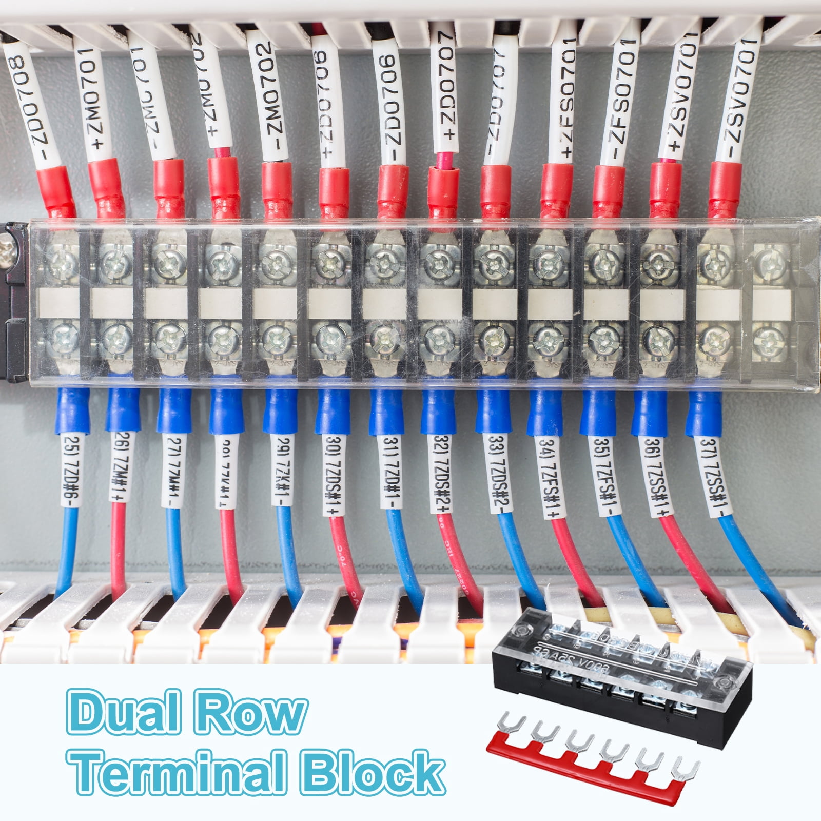 Uxcell 5 Pcs Dual Row Terminal Block, 600V 25A 6 Positions Screw Terminal Block with 5PCS Pre-Insulated Barrier Strips for Power System, Home Appliances