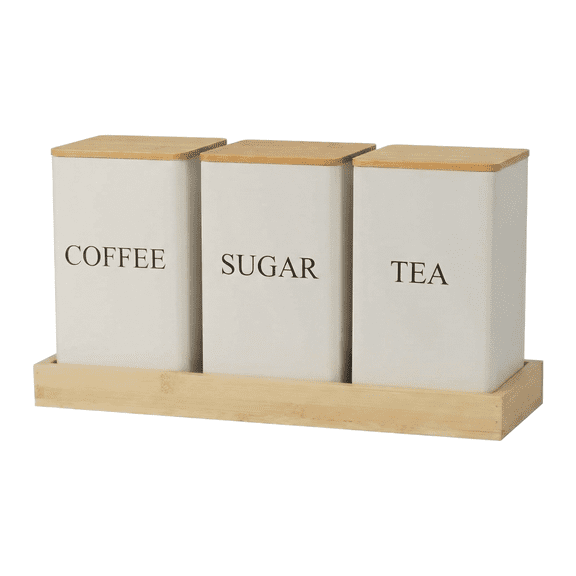 White Canister Set of 3 for Kitchen Counter, 10.35"x3.66"x6.42" Food Storage Containers with Lids, Farmhouse Home Kitchen Decor for Coffee Tea Sugar Flour