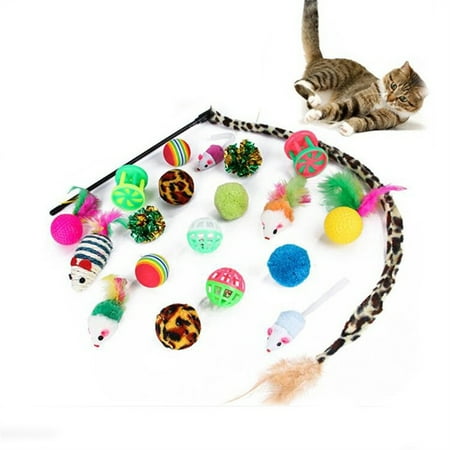21 PCS Cat Toys Kitten Toys Assortment Tunnel Interactive Cat Teaser Fluffy Mouse Crinkle Balls for Cat