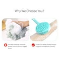 thumbnail image 4 of Cepillo de baño de doble cara con mango largo en silicona, ideal para masaje y exfoliación, color azul, incluye orificio para colgar., 4 of 6