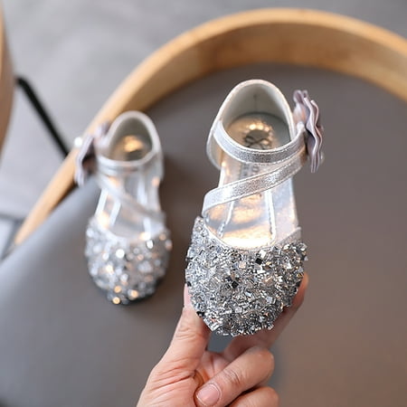 

kpoplk Toddler Sandals Girls Kids Pearl Single Bowknot Princess Bling Girls Shoes Sandals Baby Baby Dress Shoes(Silver)