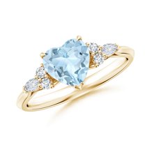 ANGARA Natural Heart-Shaped Aquamarine Engagement Ring with Diamonds in 14K Yellow Gold for Women (Size-7mm) | March Birthstone, Anniversary, Jewelry Gift for Women | Natural Aquamarine Ring