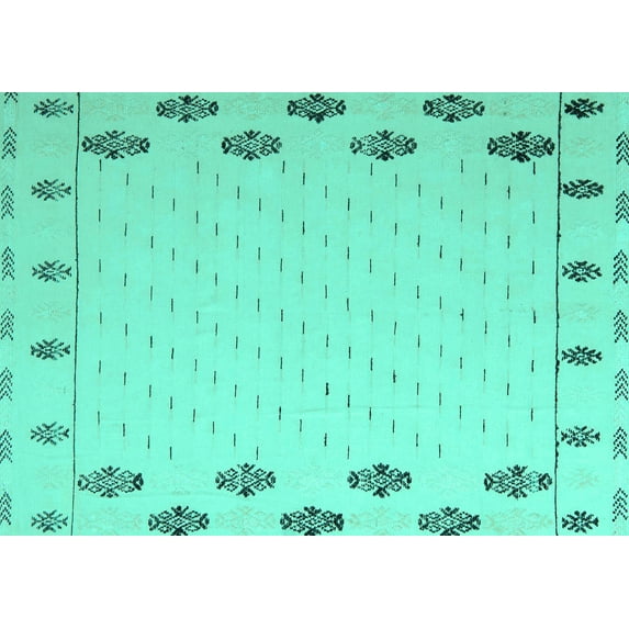 Ahgly Company Machine Washable Indoor Rectangle Solid Turquoise Blue Modern Area Rugs, 6' x 9'
