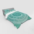 thumbnail image 3 of Teal Ombre Duvet Cover Set, Mandala Pattern Boho Style Floral Dots and Stripes with Petals Print, Bedding Set with Shams and Fitted Sheet, 3 Sizes, by Ambesonne, 3 of 3