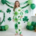 thumbnail image 2 of Virmaxy St Patricks Day Printed Long Sleeve Shirt Pants Set Soft Round Neck Casual Outfit for Holiday Celebration and Home Wear, for 5-16 Years Green, 2 of 9