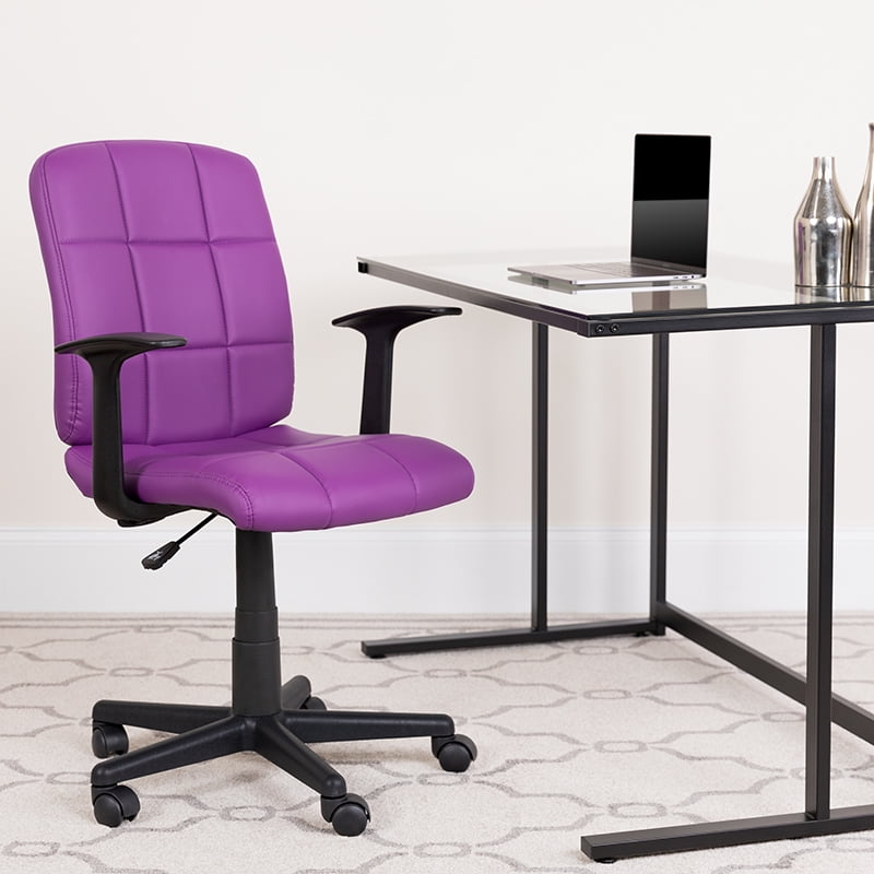 MidBack Purple Quilted Vinyl Swivel Task Office Chair with Arms