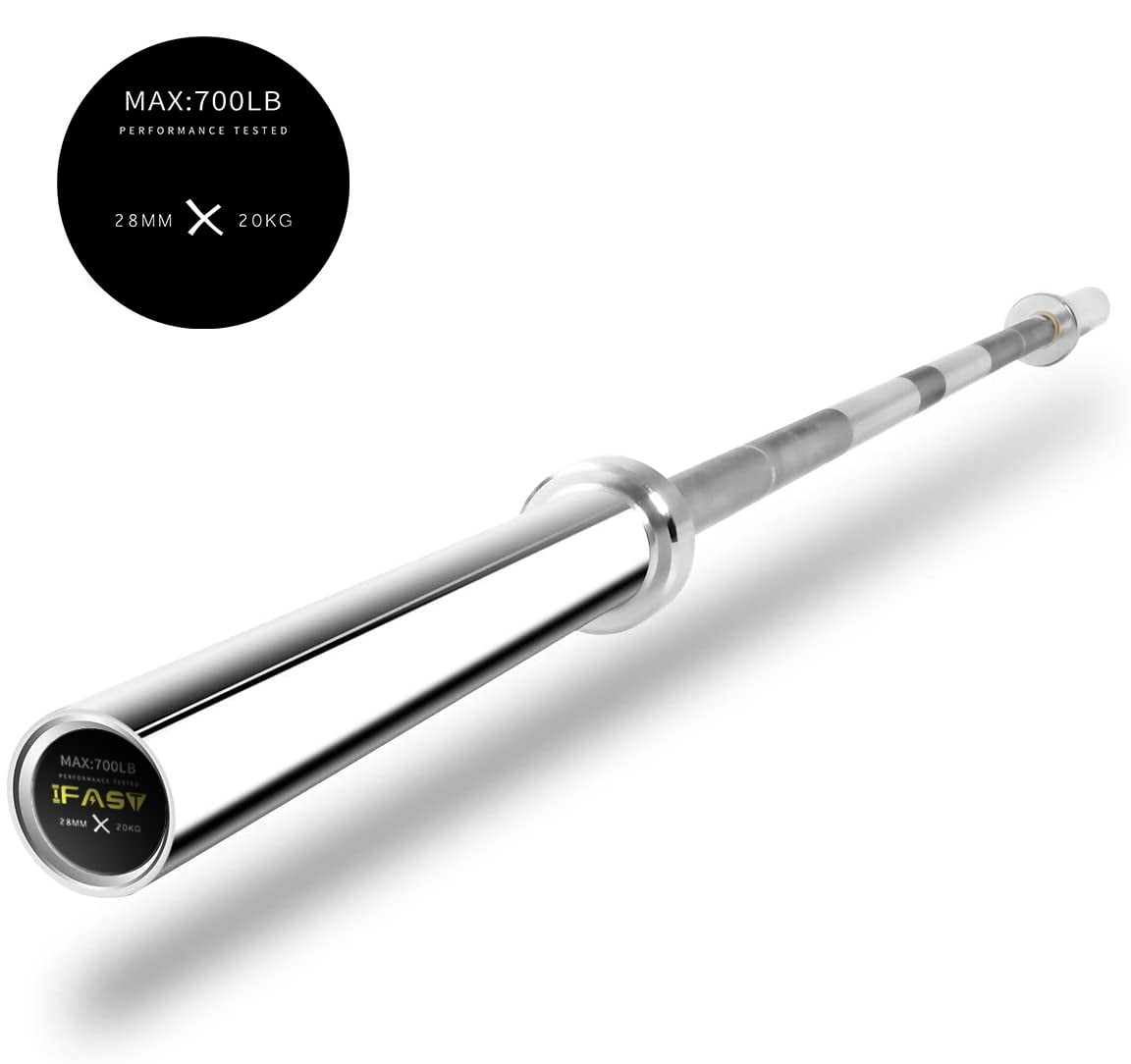Olympic Barbell 7.2Ft 700 Lb Capacity Solid Steel Chrome Knurled Grip Weight Plates Rubber Bumper 2 Inch Insert Home Gym Fitness Weightlifting Strength Training Exercise Workout Equipment