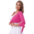 thumbnail image 5 of IEFIEL Womens V Neck 3/4 Sleeve Lace-up Crop Top Belly Dance Yoga Costume Dancewear Hot Pink One Size, 5 of 7