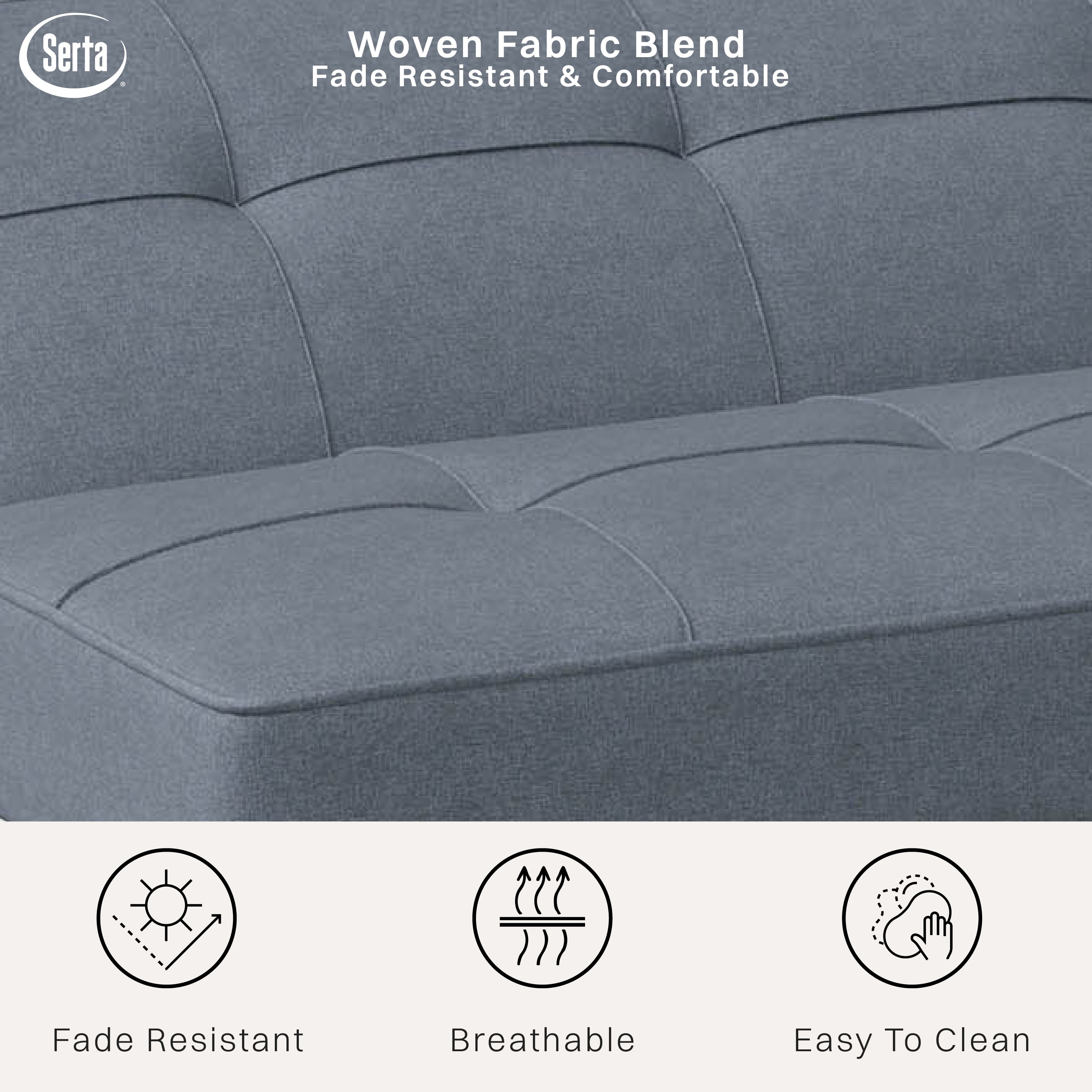 Serta Chelsea Convertible Sofa, Lounger and Full Size Bed, Light Gray Fabric