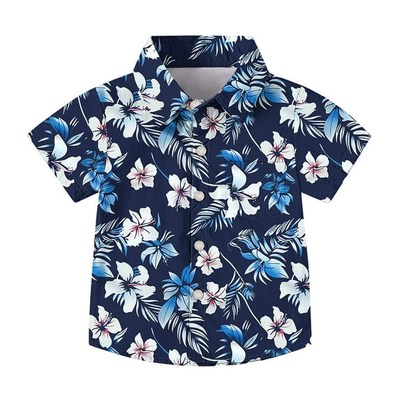 Boys Hawaiian Button Down Shirts Short Sleeve Floral Print Tops with Pocket Summer Causal Beach Clothes for 2-15Years