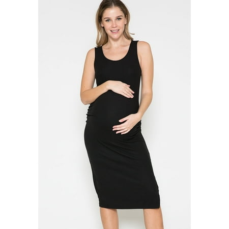 

Women Maternity Round Neck Sleeveless Side Opened Midi Dress