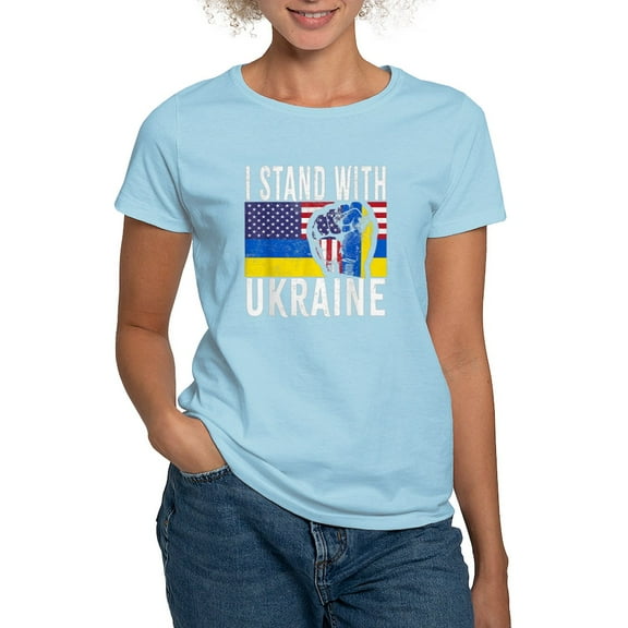 CafePress - I Stand With Ukraine Flag American Flag Su T Shirt - Women's Classic T-Shirt