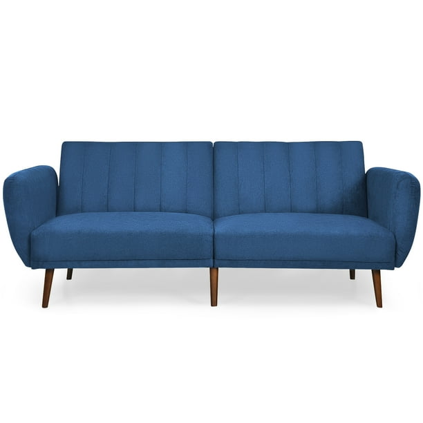 Costway Convertible Futon Sofa Bed Adjustable Couch Sleeper w Wood Legs Navy