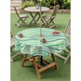 thumbnail image 4 of Outdoor Tablecloth with Umbrella Hole for Patio/Picnic/Party/Camping, Green Striped Waterproof Table Cloth Round Cover Washable, Light Yellow Simple Abstract Waves Lines (Dia 60"), 4 of 9