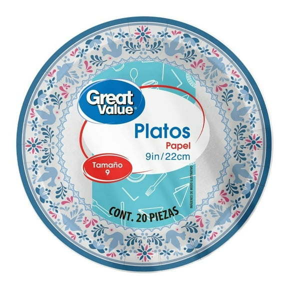 Plato de papel Great Value Diseño Talavera 9 in 20 Piezas