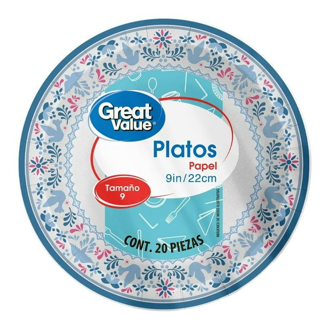 Plato de papel Great Value Diseño Talavera 9 in 20 Piezas