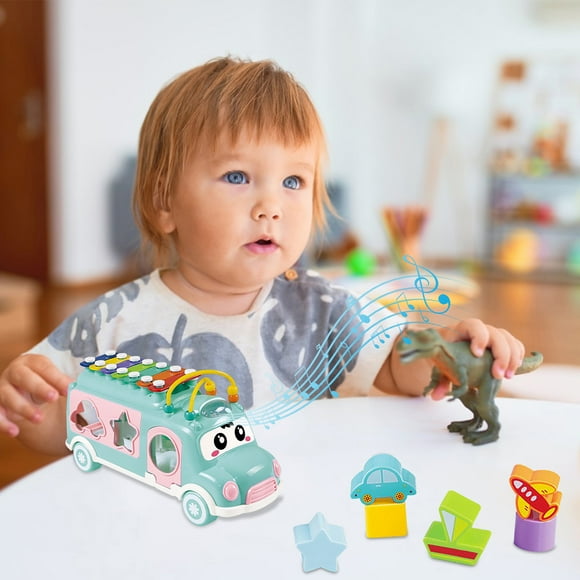 ZZkhGO Toddler Music Bus Toy, Baby Musical Busy Learning Toy for 18 Month 2 3 Year Old, Interactive Piano Car Toy with Lights Sounds