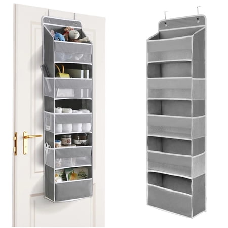 ZALFLEX Over The Door Organizer Storage, 5 Shelf Hanging Door Organizer with 5 Large Capacity Pockets, Anti Tilt 44 lb Load Behind Door Organizer for Bedroom, Bathroom, Pantry, Nursery, Grey