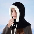 thumbnail image 4 of XIAOCHA Women’S Hooded‑Scarf Beanie，Faux‑Fur‑Trim Hats，Fall‑Winter Outdoor Trapper,Black, 4 of 6