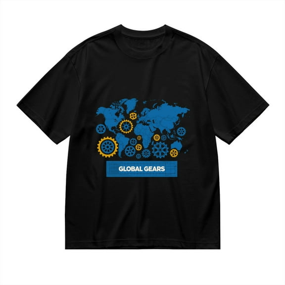 Black T Shirts for Men, World Map Gears, Graphic 2 Mens Graphic Tees, 24936565,S