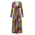 thumbnail image 5 of FKELYI Womens Fall Dress with Pockets Colorful Hippie Flower Print V Neck Long Sleeve Maxi Dress for Wedding Guest A-Line Flowy Party Dressess, M, 5 of 6