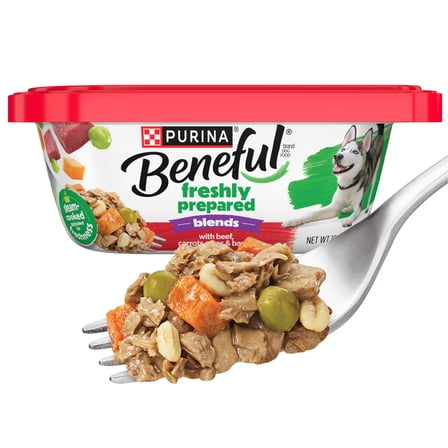 Purina Beneful Freshly Prepared Blends Wet Dog Food with Beef, Carrots, Peas, and Barley, 10 oz Tub, 8 Pack