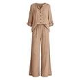 thumbnail image 4 of NMMUED Women's Linen 2 Piece Sets Linen Pants Set for Women Streetwear Wide Leg Pants Suits Long Sleeve Button Down Oversized Pant Sets Gauze Outfits for Women 2 Piece Sets Khaki M, 4 of 4