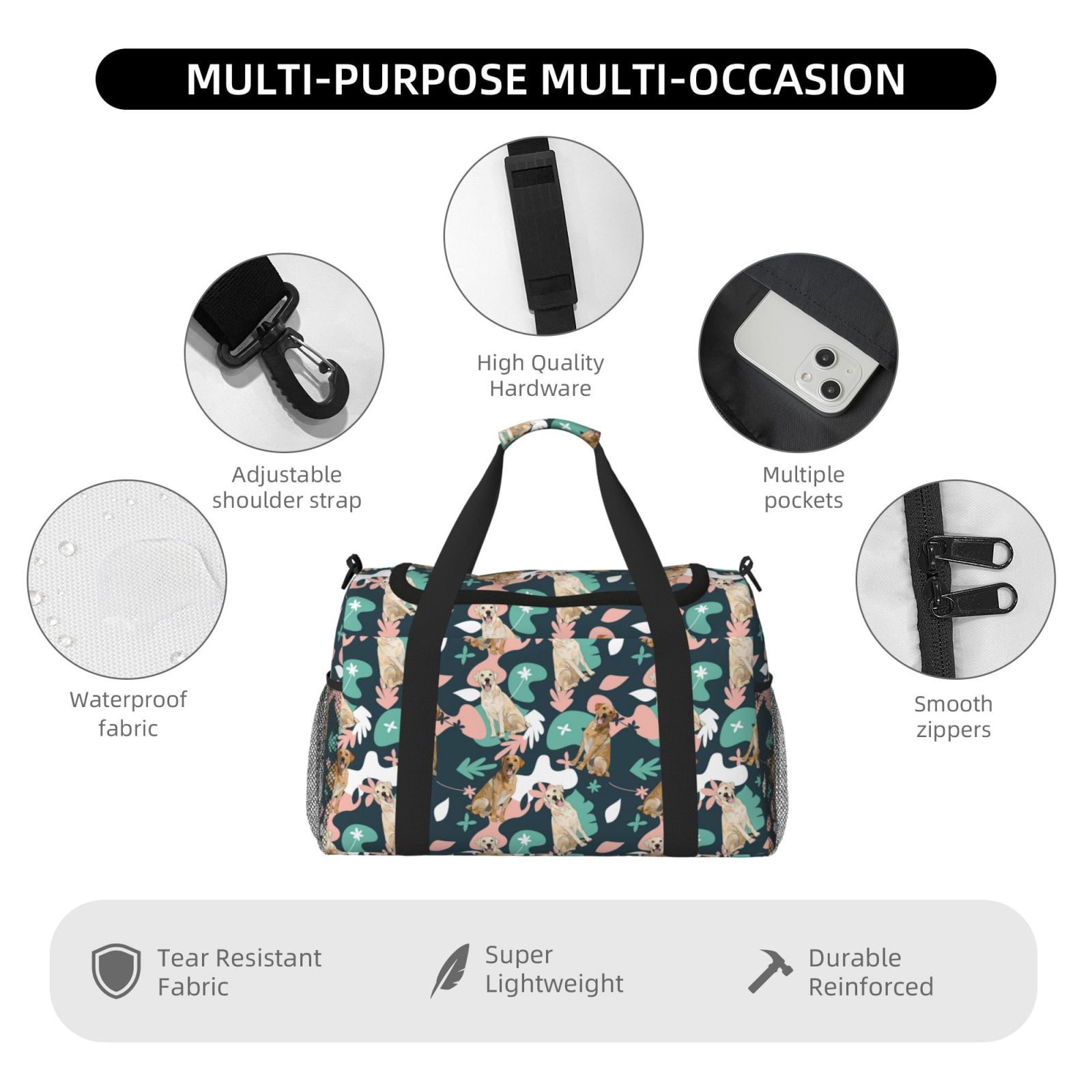 Fuzoiu Labrador Retriever Dog Print Travel Duffle Bag,Carry On Tote Bags,Duffel Bag,Sport Gym Bag, Hospital Bag for Labor and Delivery, Overnight Bag,Luggage Bag