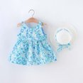 thumbnail image 5 of Odeerbi Girls Dress Baby Girls Clothes Toddler Dress Summer Holiday Style Backless Big Bow Flower Suspender Children's Skirt With Hat Blue, 5 of 9