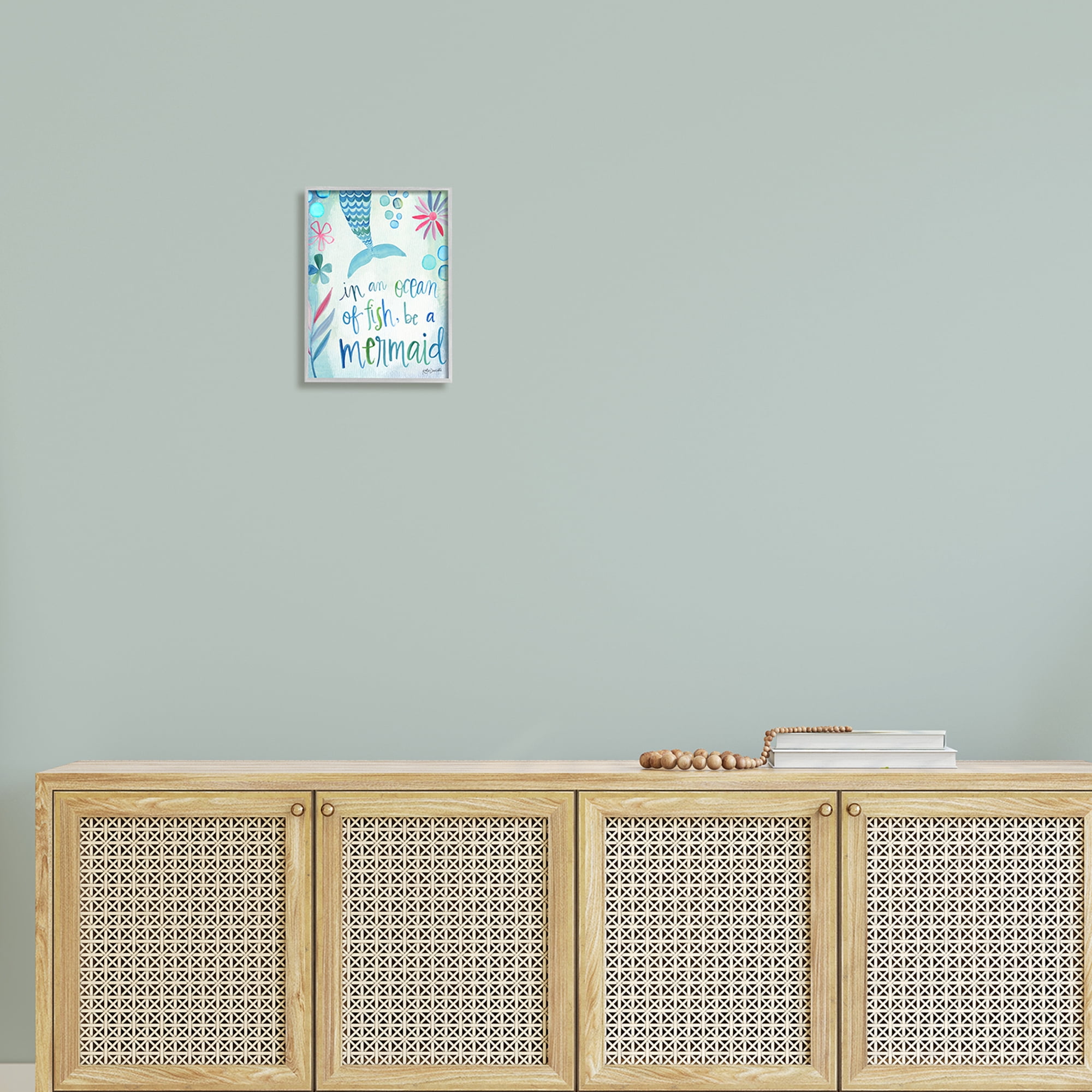 Stupell Industries Be a Mermaid Motivational Ocean Quote Flower Blossoms Graphic Art Gray Framed Art Print Wall Art, Design by Katie Doucette