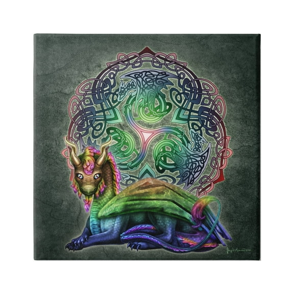 Stupell Industries Dragon on Celtic Pattern Fairy Tales & Fantasy Painting Gallery Wrapped Canvas Art Print Wall Art, 17 x 17