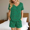 thumbnail image 2 of FRSASU Women Pajamas Set 2 Piece Cute Cherry Print Short Sleeve V Neck Top with Shorts Set Sleepwear with Pocket Green L(L), 2 of 8