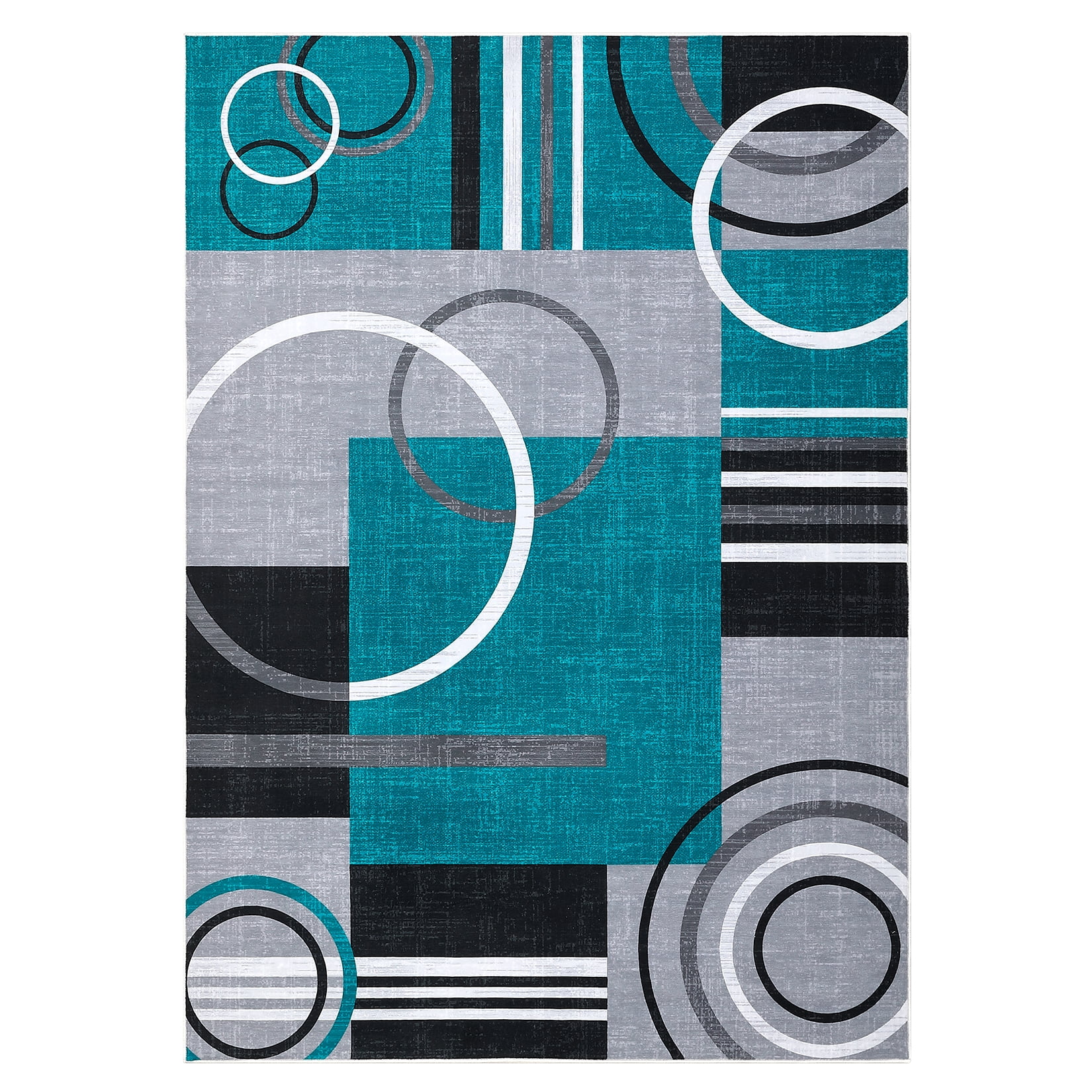 Tzou Modern Washable Blue Geometric Area Rugs, 8x10ft, Non-Slip Backing