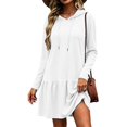 thumbnail image 2 of Women Hooded Drawstring Ruffle Hem Sweatshirt Mini Dress, Long Sleeve Loose A-Line Pullover Casual Dress For Summer Fall M, 2 of 7