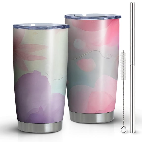 20oz Tumblers Soft Floral Watercolor Pattern Stainless Steel Vacuum Insulated Double Wall Travel Tumbler Cups Mug with Lid and Straw,Cleaning Brush for Cold & Hot Drinks