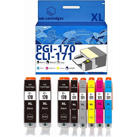 PGI-170XL CLI-171XL PGI170 CLI171 Ink Cartridges Compatible for Canon MG5710 6810 7710 TS5010 6010 8010 9010 Inkjet Printers, Leak-Proof Design Crisp Printing