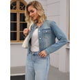 thumbnail image 2 of DARING DIVA Women's Collarless Button Down Long Sleeve Denim Jacket M Vintage Blue, 2 of 7