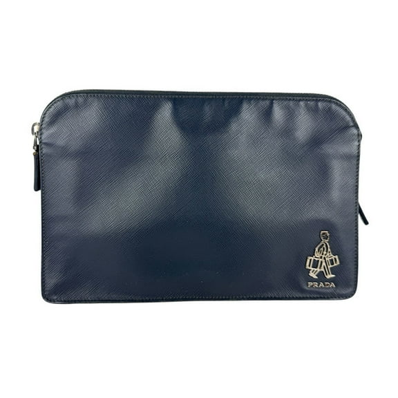 Pre-Owned Prada PRADA Clutch Bag/Second Bag Leather Navy Men's z7050 (Good)