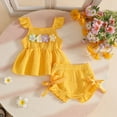 thumbnail image 2 of NOLDARES Infant Baby Girl Two Piece Summer Clothes Sets Sleeveless Floral Halter Top and Soft Cotton Shorts Set(Yellow,3-6 M), 2 of 8