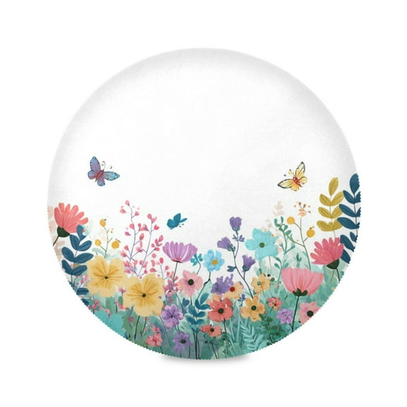 Round Placemat Heat Resistant & Wrinkle-Free Dining Table Decor Placemat For Home & Weddings Colorful Flowers and Butterflies