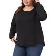 thumbnail image 4 of Sudadera de punto waffle para mujer Agnes Orinda, talla grande, cuello redondo, de manga larga, camiseta casual con dobladillo curvado, 4X, negra, 4 of 5