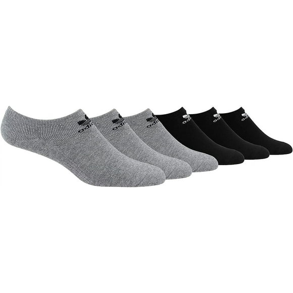adidas Originals Youth Kids-Boy's/Girl's Trefoil No Show Socks (6-Pair), Heather Grey/Black Black/White, Large, (Shoe Size 3Y-9)