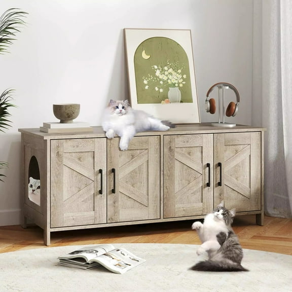 Auranook Cat Litter Box Enclosure for 2 Cats, Modern Litter Box Furniture , Indoor Cat House Side End Table TV Stand