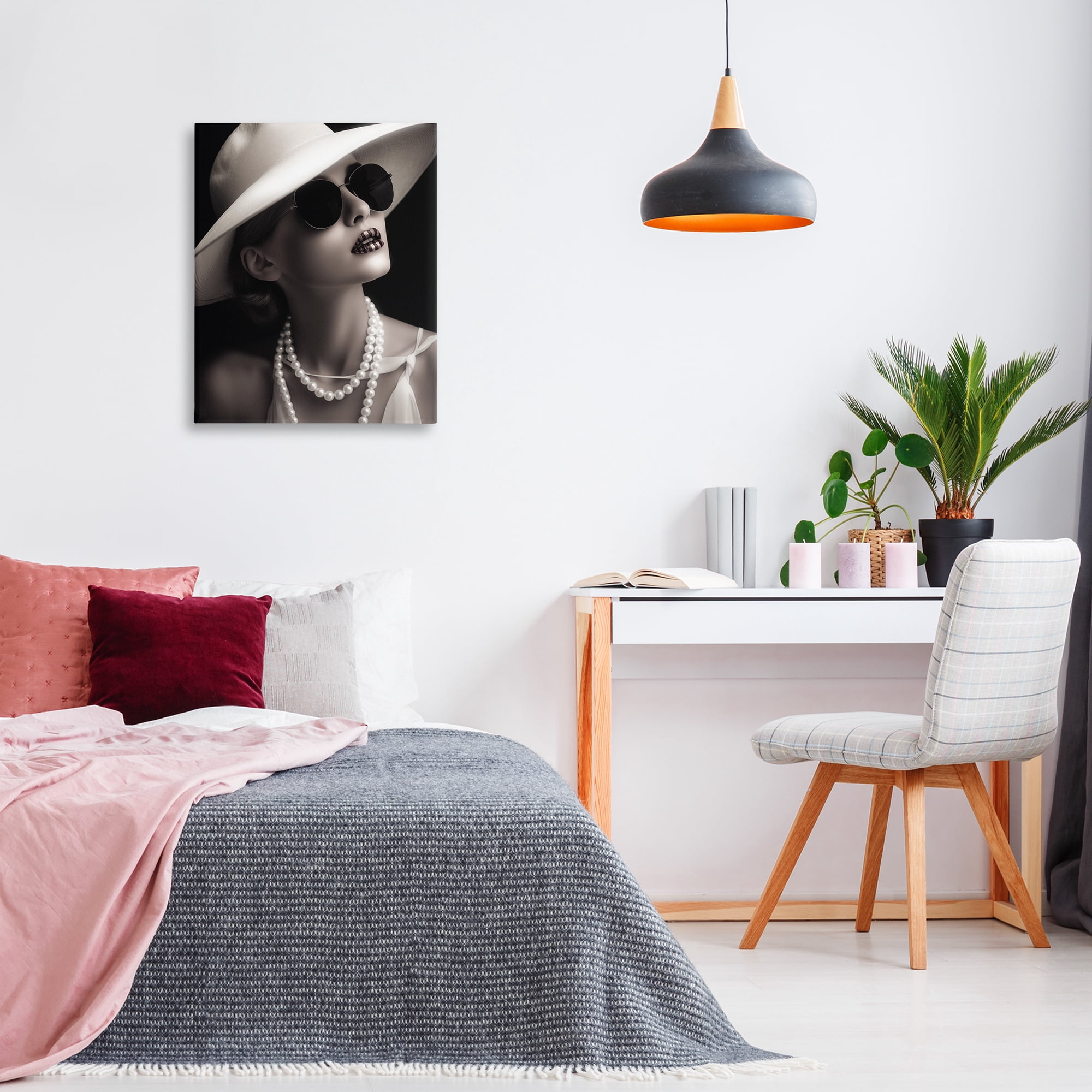 Stupell Industries Trendy Girl with Striped Lips Novelty Painting Gallery Wrapped Canvas Art Print Wall Art, 24 x 30